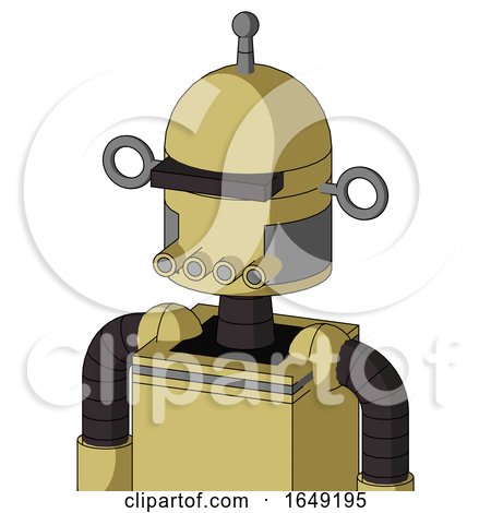 Yellow Droid with Dome Head and Pipes Mouth and Black Visor Cyclops and Single Antenna by Leo Blanchette