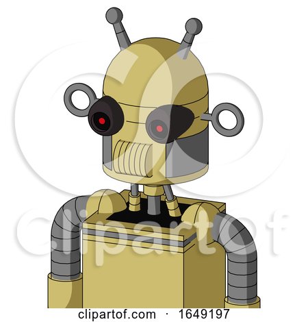 Yellow Droid with Dome Head and Speakers Mouth and Black Glowing Red Eyes and Double Antenna by Leo Blanchette