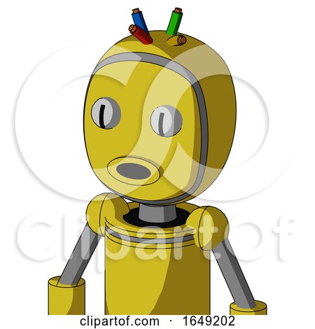 Yellow Droid with Bubble Head and Round Mouth and Two Eyes and Wire Hair by Leo Blanchette