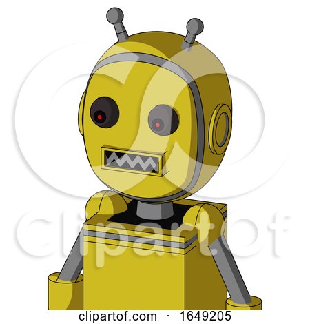 Yellow Droid with Bubble Head and Square Mouth and Red Eyed and Double Antenna by Leo Blanchette