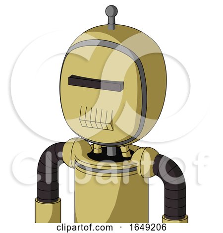 Yellow Droid with Bubble Head and Toothy Mouth and Black Visor Cyclops and Single Antenna by Leo Blanchette