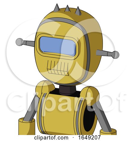 Yellow Droid with Bubble Head and Toothy Mouth and Large Blue Visor Eye and Three Spiked by Leo Blanchette