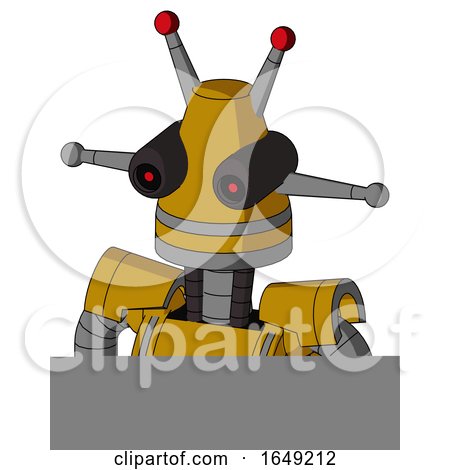 Yellow Droid with Cone Head and Black Glowing Red Eyes and Double Led Antenna by Leo Blanchette