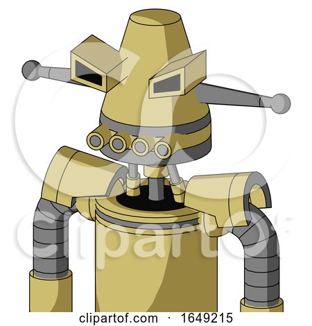 Yellow Droid with Cone Head and Pipes Mouth and Angry Eyes by Leo Blanchette