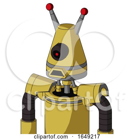 Yellow Droid with Cone Head and Sad Mouth and Black Cyclops Eye and Double Led Antenna by Leo Blanchette