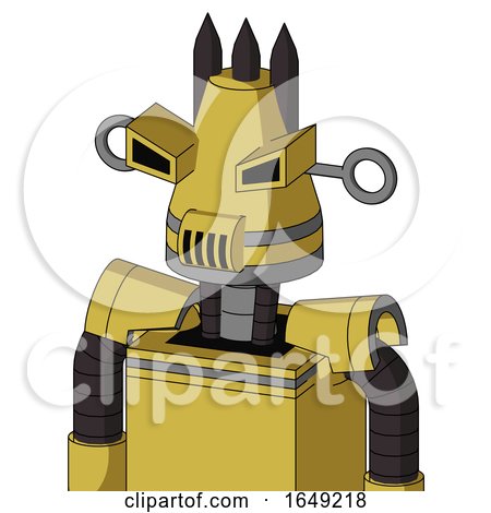 Yellow Droid with Cone Head and Speakers Mouth and Angry Eyes and Three Dark Spikes by Leo Blanchette
