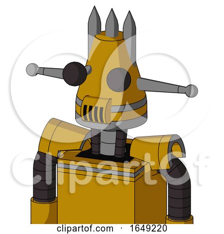 Yellow Droid with Cone Head and Speakers Mouth and Two Eyes and Three Spiked by Leo Blanchette