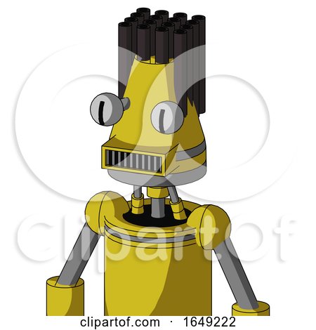 Yellow Droid with Cone Head and Square Mouth and Two Eyes and Pipe Hair by Leo Blanchette