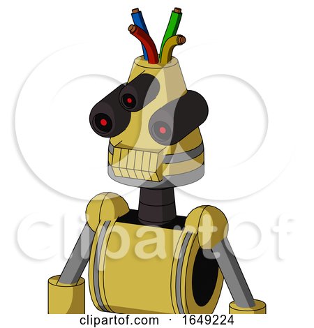 Yellow Droid with Cone Head and Toothy Mouth and Three-Eyed and Wire Hair by Leo Blanchette