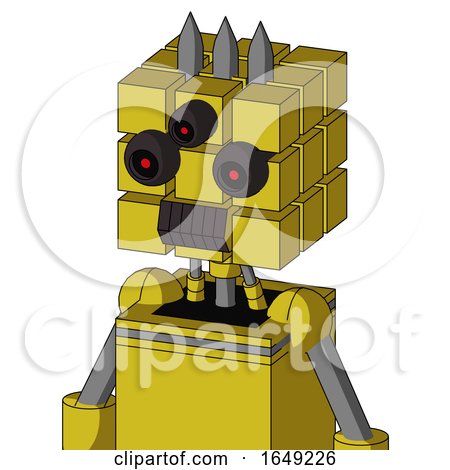 Yellow Droid with Cube Head and Dark Tooth Mouth and Three-Eyed and Three Spiked by Leo Blanchette