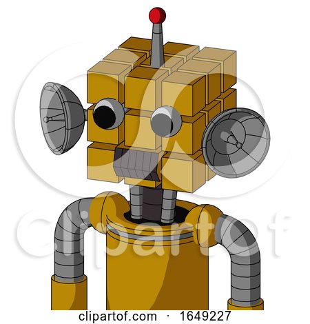 Yellow Droid with Cube Head and Dark Tooth Mouth and Two Eyes and Single Led Antenna by Leo Blanchette