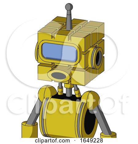 Yellow Droid with Cube Head and Round Mouth and Large Blue Visor Eye and Single Antenna by Leo Blanchette