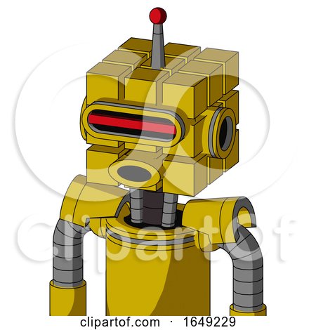 Yellow Droid with Cube Head and Round Mouth and Visor Eye and Single Led Antenna by Leo Blanchette