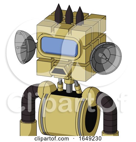 Yellow Droid with Cube Head and Sad Mouth and Large Blue Visor Eye and Three Dark Spikes by Leo Blanchette