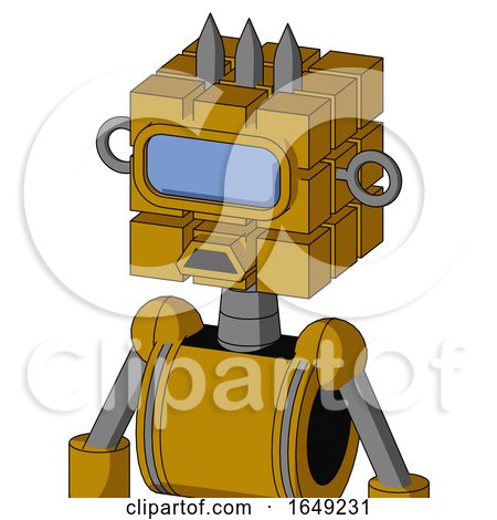 Yellow Droid with Cube Head and Sad Mouth and Large Blue Visor Eye and Three Spiked by Leo Blanchette
