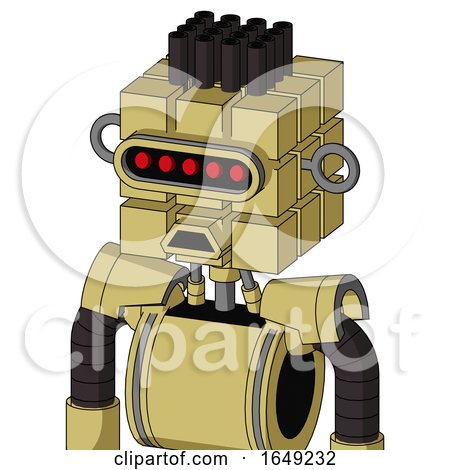 Yellow Droid with Cube Head and Sad Mouth and Visor Eye and Pipe Hair by Leo Blanchette