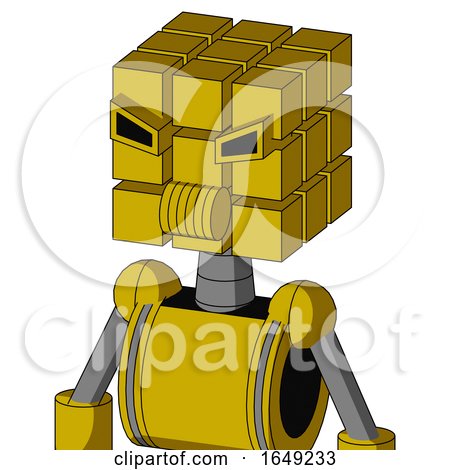 Yellow Droid with Cube Head and Speakers Mouth and Angry Eyes by Leo Blanchette