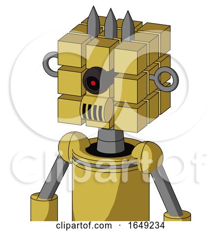 Yellow Droid with Cube Head and Speakers Mouth and Black Cyclops Eye and Three Spiked by Leo Blanchette