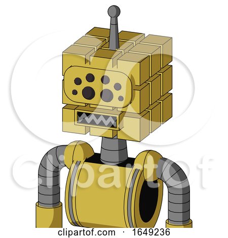 Yellow Droid with Cube Head and Square Mouth and Bug Eyes and Single Antenna by Leo Blanchette