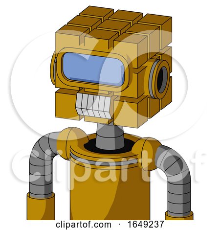 Yellow Droid with Cube Head and Teeth Mouth and Large Blue Visor Eye by Leo Blanchette
