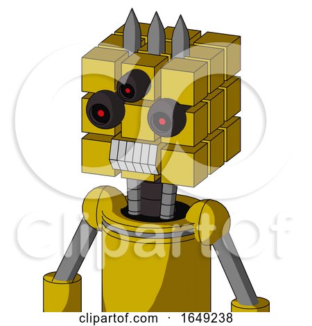 Yellow Droid with Cube Head and Teeth Mouth and Three-Eyed and Three Spiked by Leo Blanchette