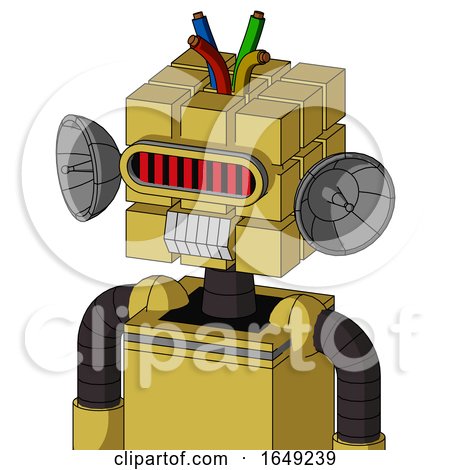 Yellow Droid with Cube Head and Teeth Mouth and Visor Eye and Wire Hair by Leo Blanchette