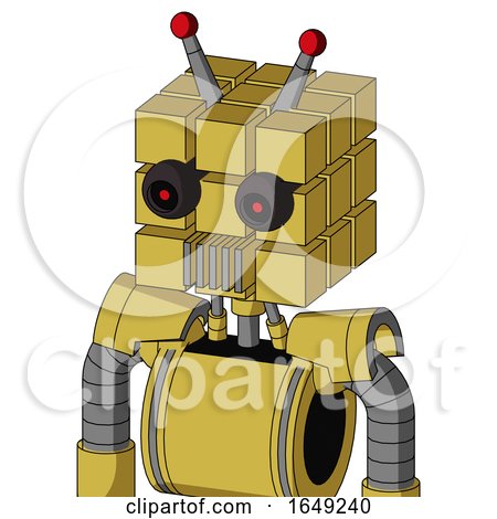 Yellow Droid with Cube Head and Vent Mouth and Black Glowing Red Eyes and Double Led Antenna by Leo Blanchette