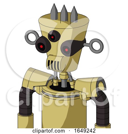 Yellow Droid with Cylinder-Conic Head and Speakers Mouth and Three-Eyed and Three Spiked by Leo Blanchette