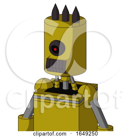 Yellow Automaton with Cylinder Head and Dark Tooth Mouth and Black Cyclops Eye and Three Dark Spikes by Leo Blanchette