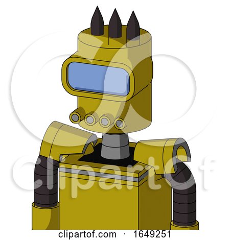 Yellow Automaton with Cylinder Head and Pipes Mouth and Large Blue Visor Eye and Three Dark Spikes by Leo Blanchette