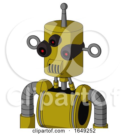 Yellow Automaton with Cylinder Head and Speakers Mouth and Three-Eyed and Single Antenna by Leo Blanchette