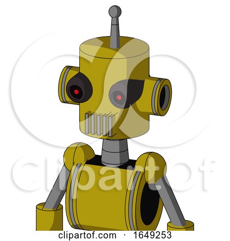 Yellow Automaton with Cylinder Head and Vent Mouth and Black Glowing Red Eyes and Single Antenna by Leo Blanchette