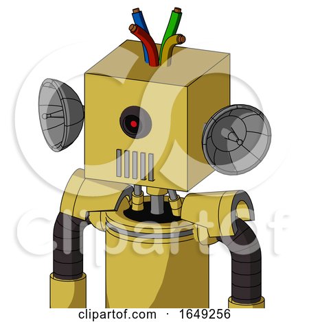Yellow Droid with Box Head and Vent Mouth and Black Cyclops Eye and Wire Hair by Leo Blanchette