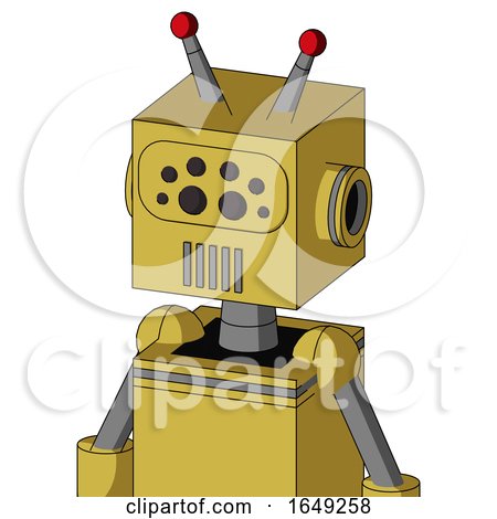 Yellow Droid with Box Head and Vent Mouth and Bug Eyes and Double Led Antenna by Leo Blanchette