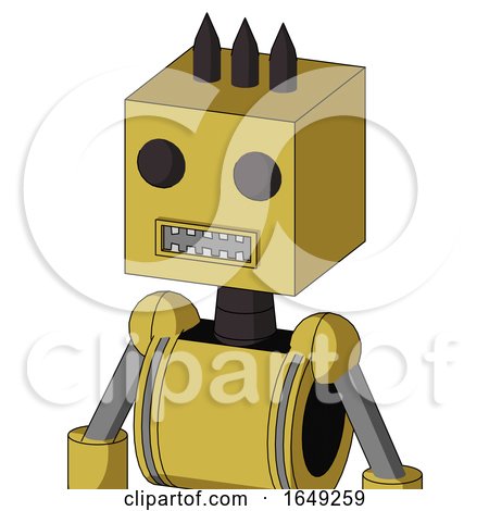 Yellow Droid with Box Head and Square Mouth and Two Eyes and Three Dark Spikes by Leo Blanchette