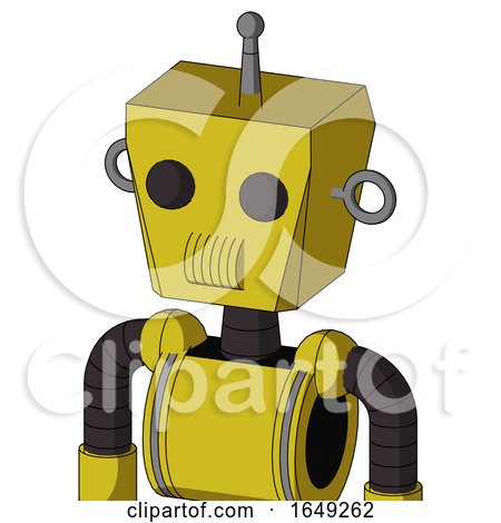 Yellow Droid with Box Head and Speakers Mouth and Two Eyes and Single Antenna by Leo Blanchette