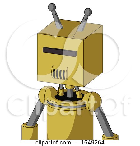 Yellow Droid with Box Head and Speakers Mouth and Black Visor Cyclops and Double Antenna by Leo Blanchette