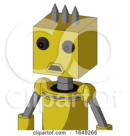 Yellow Droid with Box Head and Sad Mouth and Red Eyed and Three Spiked by Leo Blanchette