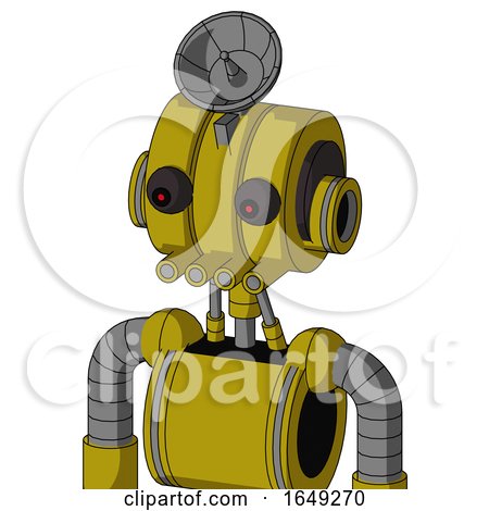 Yellow Automaton with Multi-Toroid Head and Pipes Mouth and Red Eyed and Radar Dish Hat by Leo Blanchette