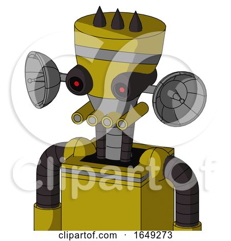 Yellow Automaton with Vase Head and Pipes Mouth and Black Glowing Red Eyes and Three Dark Spikes by Leo Blanchette