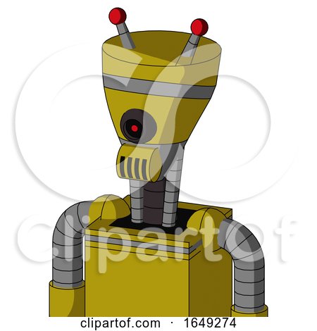 Yellow Automaton with Vase Head and Speakers Mouth and Black Cyclops Eye and Double Led Antenna by Leo Blanchette