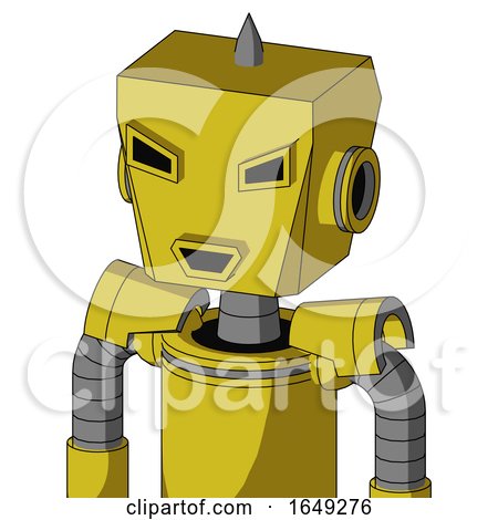 Yellow Droid with Box Head and Happy Mouth and Angry Eyes and Spike Tip by Leo Blanchette