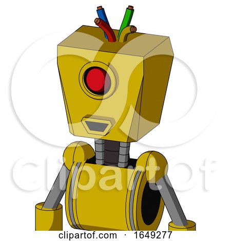Yellow Droid with Box Head and Happy Mouth and Cyclops Eye and Wire Hair by Leo Blanchette