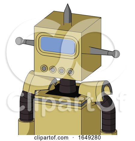 Yellow Droid with Box Head and Pipes Mouth and Large Blue Visor Eye and Spike Tip by Leo Blanchette