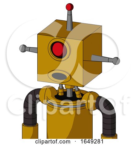 Yellow Droid with Box Head and Round Mouth and Cyclops Eye and Single Led Antenna by Leo Blanchette