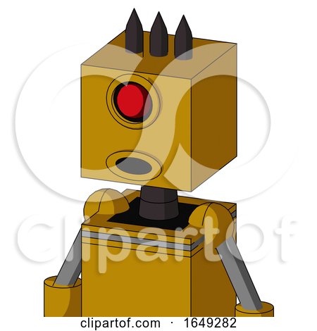 Yellow Droid with Box Head and Round Mouth and Cyclops Eye and Three Dark Spikes by Leo Blanchette