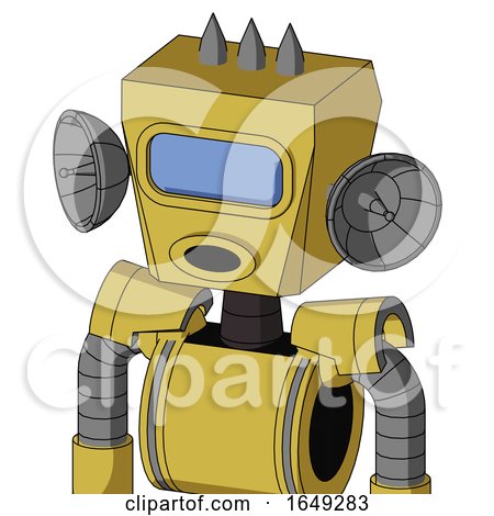 Yellow Droid with Box Head and Round Mouth and Large Blue Visor Eye and Three Spiked by Leo Blanchette