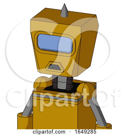 Yellow Droid with Box Head and Sad Mouth and Large Blue Visor Eye and Spike Tip by Leo Blanchette