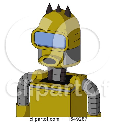 Yellow Automaton with Dome Head and Round Mouth and Large Blue Visor Eye and Three Dark Spikes by Leo Blanchette
