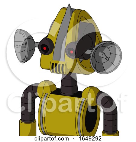 Yellow Automaton with Droid Head and Speakers Mouth and Black Glowing Red Eyes and Spike Tip by Leo Blanchette